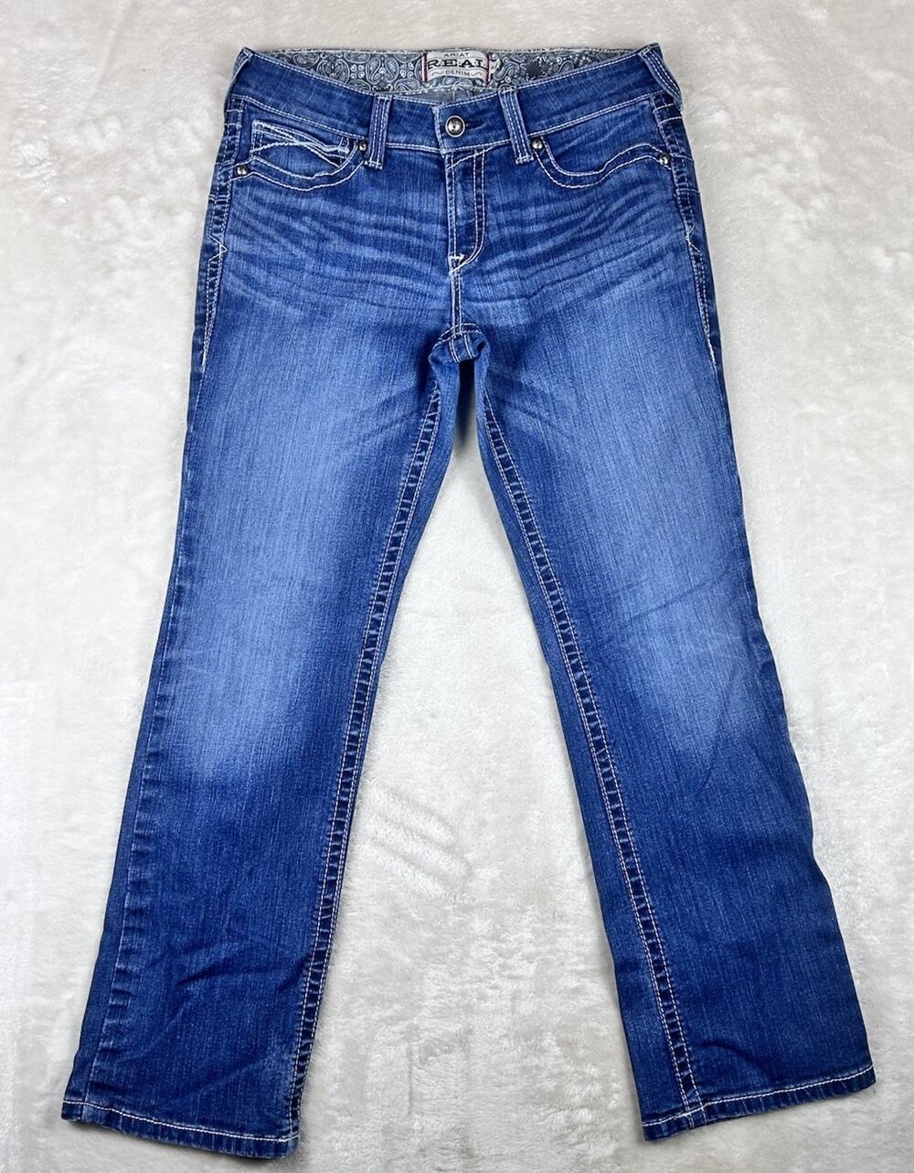 Ariat Real Denim Jeans Womens Sz 31S Blue Mid Rise Bootcut Faded Flare Stretch